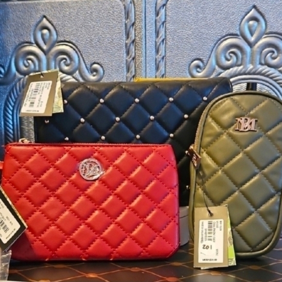Badgley Mischka Handbags - NWT - 3 Badgley Mischka Quilted Women's Bag Set - Red, Black, and Olive